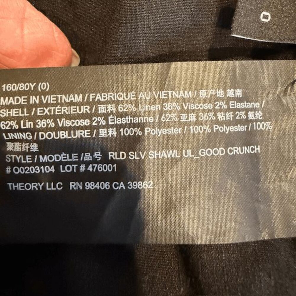 Theory Linen Viscose Roll Sleeve One Button Black… - image 4